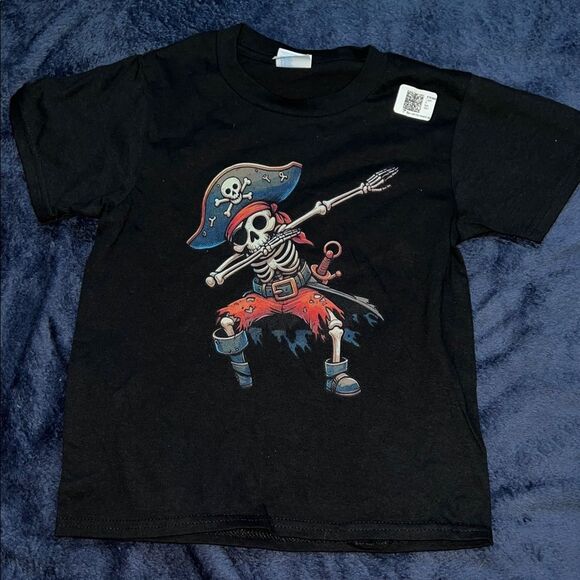 Port and Company Other - Black Pirate Skeleton Dabbing Kids T-Shirt (Youth XS : 5/6)